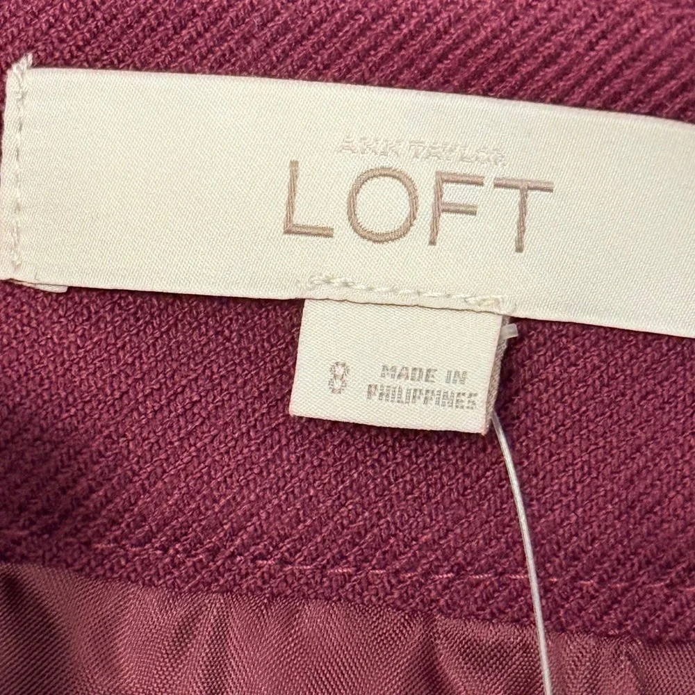 NEW LOFT Women Size 8 Magenta Purple Twill Mini Skirt Gold Button Pockets